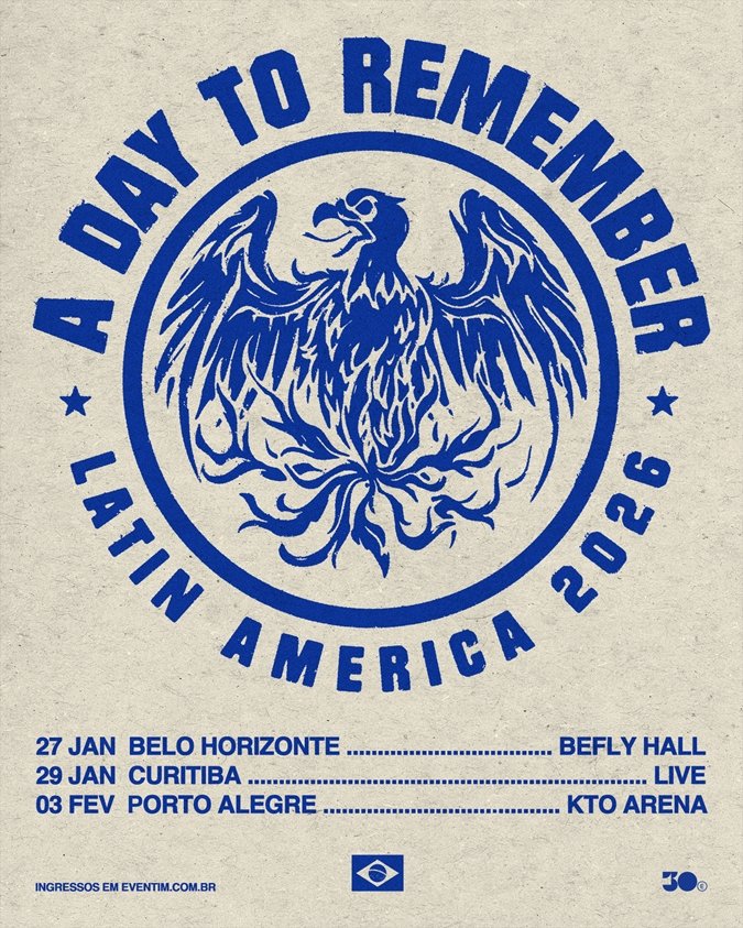 A Day To Remember anuncia três shows solo no Brasil em 2026