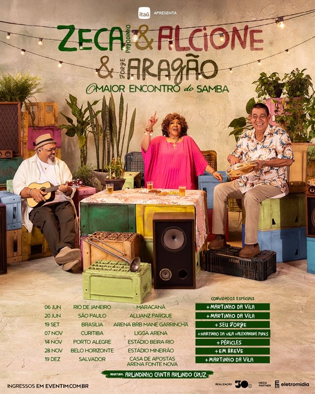 Zeca Pagodinho, Alcione e Jorge Aragão se reúnem em O Maior Encontro do Samba, turnê por estádios que contará também com convidados / Foto: Divulgação